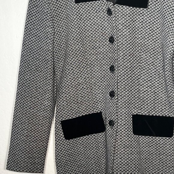 All That Jazz Knit Blazer Size 9/10 Black & White Houndstooth Velvet Accents VTG - Picture 7 of 16